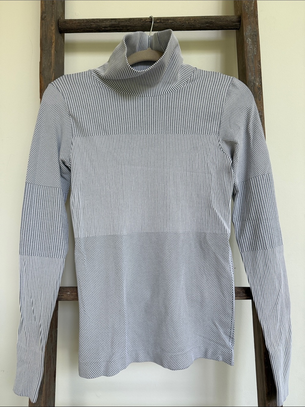 Athleta Striped Mock Neck Top - White & Black